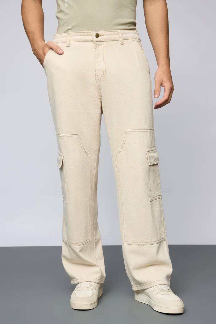 Urban Utility Ecru Carpenter Men's Cargo Jeans - Image 4