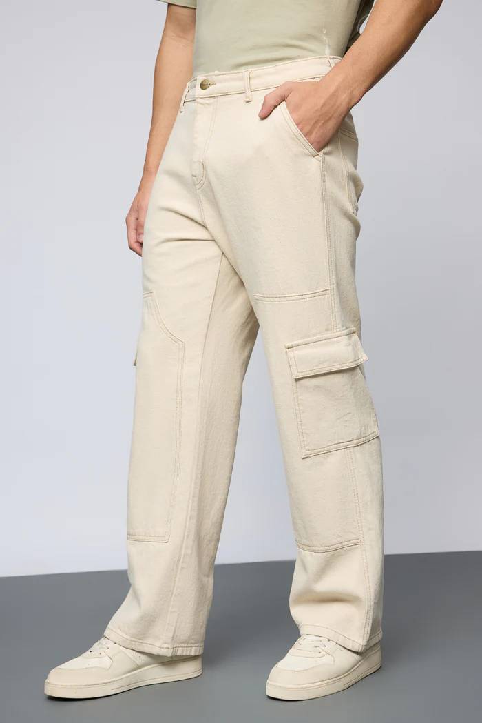 Urban Utility Ecru Carpenter Men's Cargo Jeans - Image 2